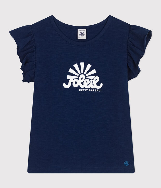 Tee-shirt en jersey flamm&eacute; enfant fille bleu fonc&eacute;