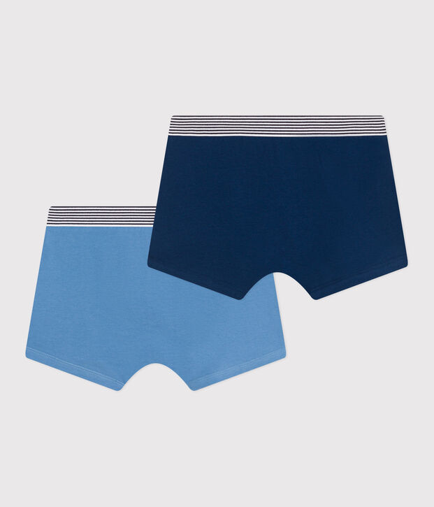 Lot de 2 boxers enfant en coton et &eacute;lasthanne uni multicouleur