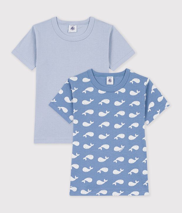 Lot de tee-shirts enfant en coton manches courtes imprim&eacute; baleines multicouleur