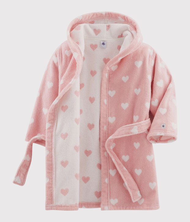 Peignoir c&oelig;ur petite fille en &eacute;ponge rose/blanc