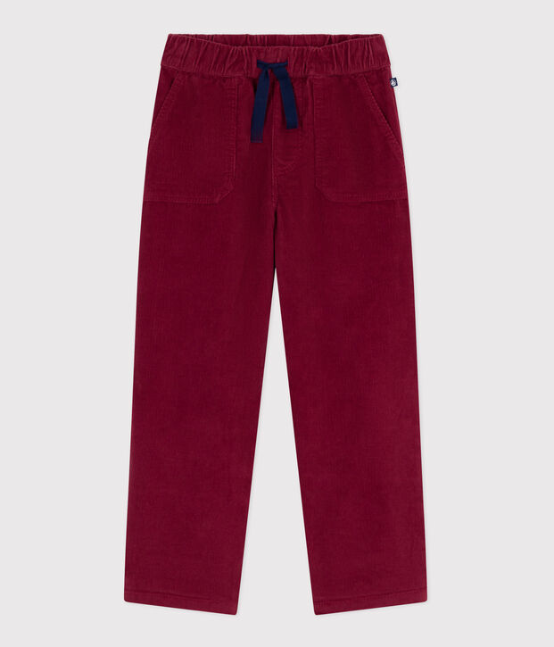 Pantalon droit enfant en velours uni rouge