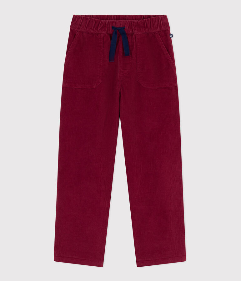 Pantalon droit enfant en velours uni rouge AMARANTE