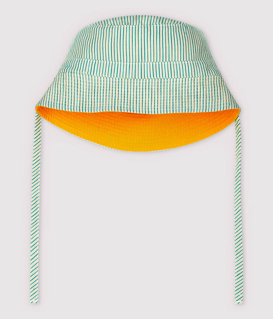 Capeline reversible bébé fille vert GAZON/écru MULTICO