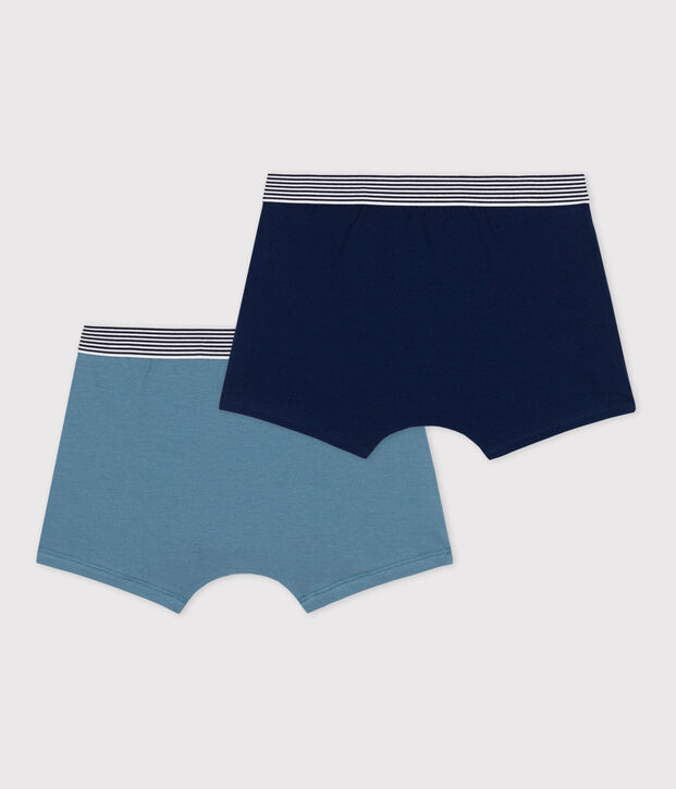 Lot de 2 boxers unis gar&ccedil;on en coton et &eacute;lasthanne multicouleur