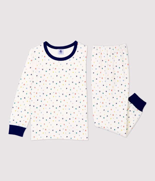 Pyjama imprim&eacute; lettres multicolores en velours blanc/multicouleur