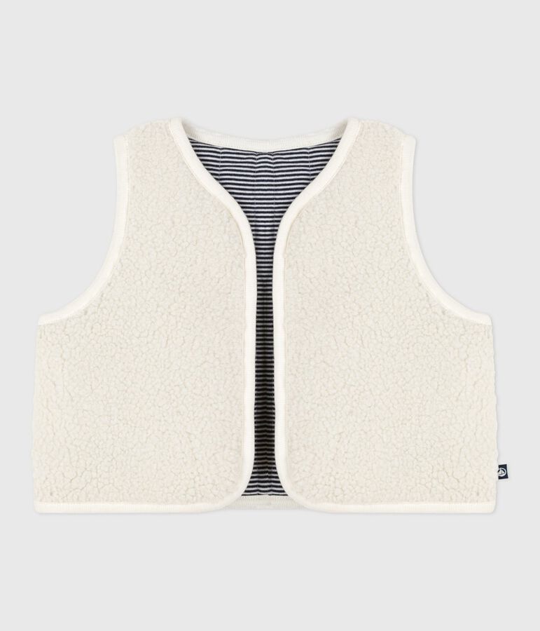 Gilet b&eacute;b&eacute; en coton milleraies et sherpa sans manche MILK/ MULTICO