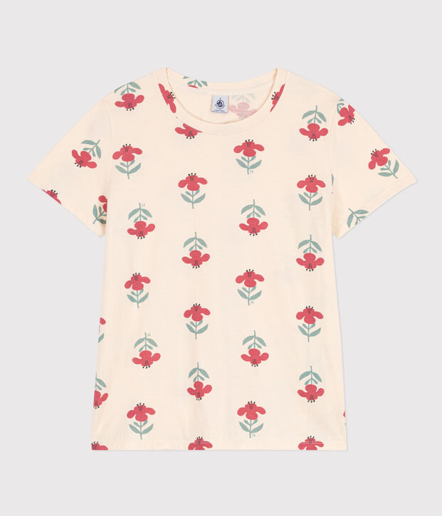 Tee-shirt LE DROIT col rond en coton Femme &eacute;cru/multicouleur