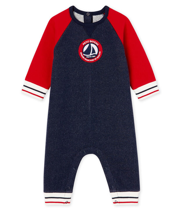 Combinaison longue b&eacute;b&eacute; gar&ccedil;on en molleton bleu/rouge