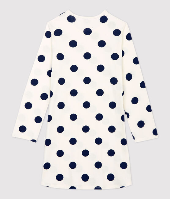 Chemise de nuit à pois fille en coton biologique blanc MARSHMALLOW/bleu MEDIEVAL