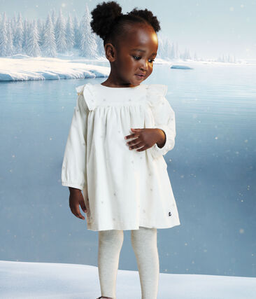Robe bébé en velours côtelé manches longues brodée
