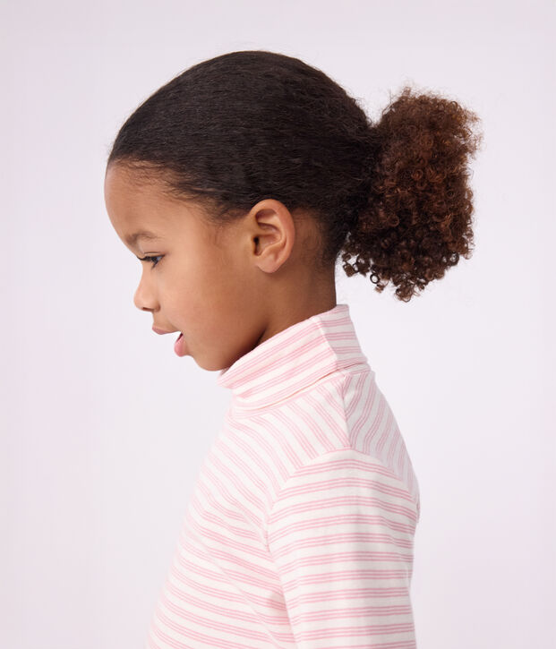 Sous-pull enfant en coton &agrave; rayures rose/rose
