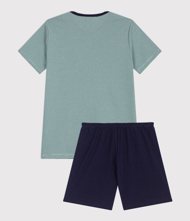 Pyjama short enfant en coton &agrave; rayures bleu/multicouleur