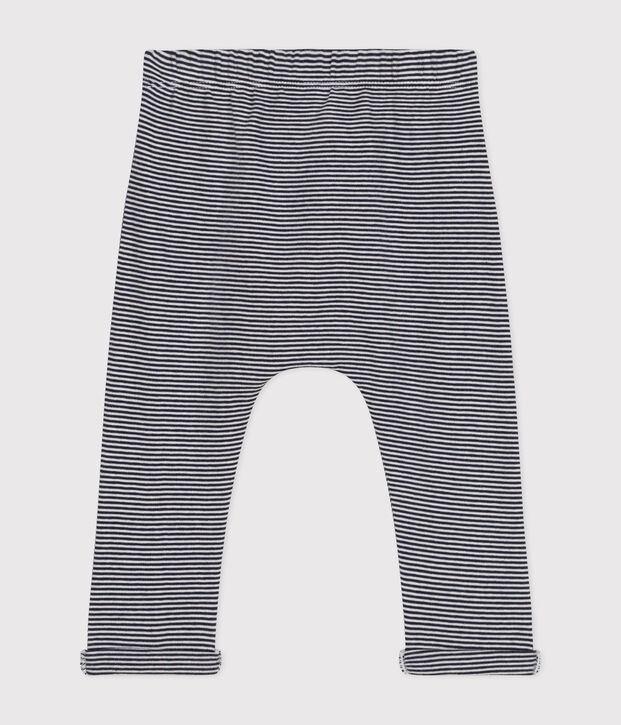 Pantalon en coton bio b&eacute;b&eacute; bleu/blanc