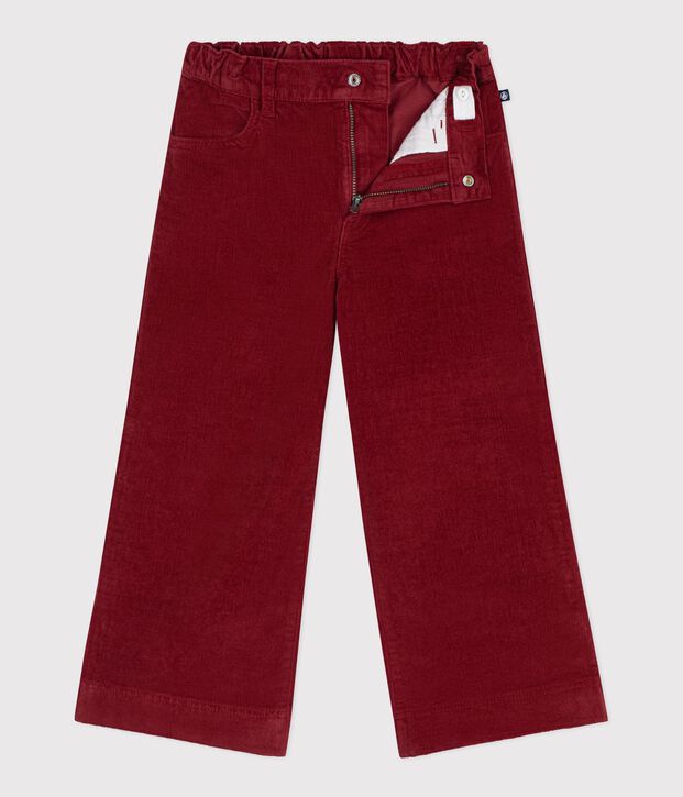 Pantalon wide leg enfant en velours uni rouge