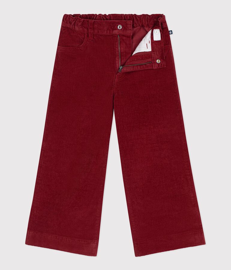 Pantalon wide leg enfant en velours uni rouge AMARANTE