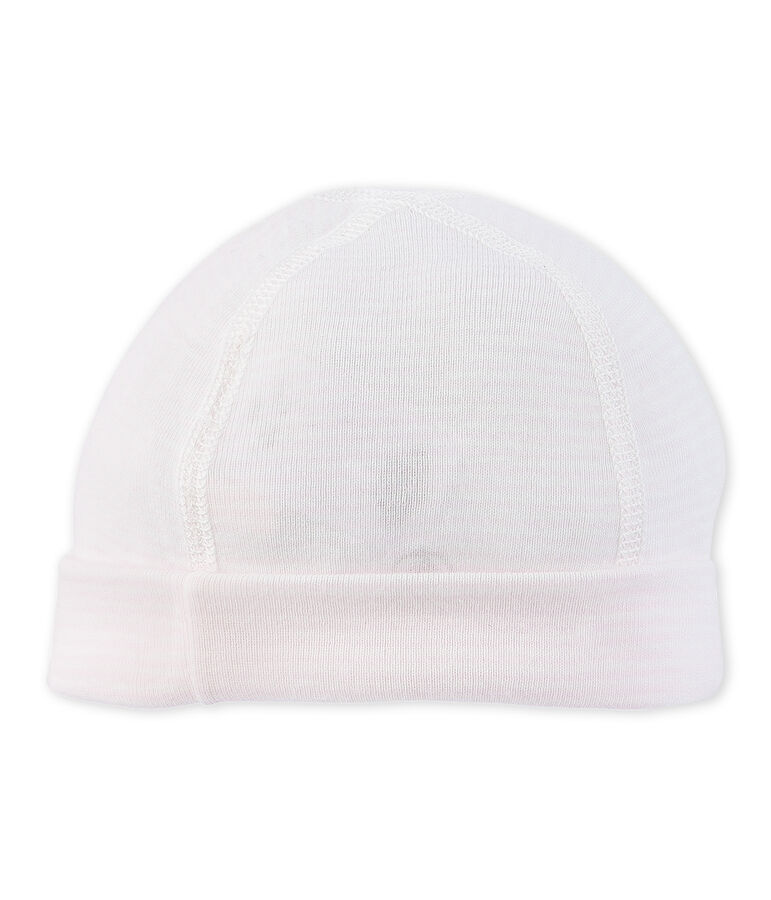 Bonnet de naissance b&eacute;b&eacute; ray&eacute; milleraies rose VIENNE/blanc LAIT