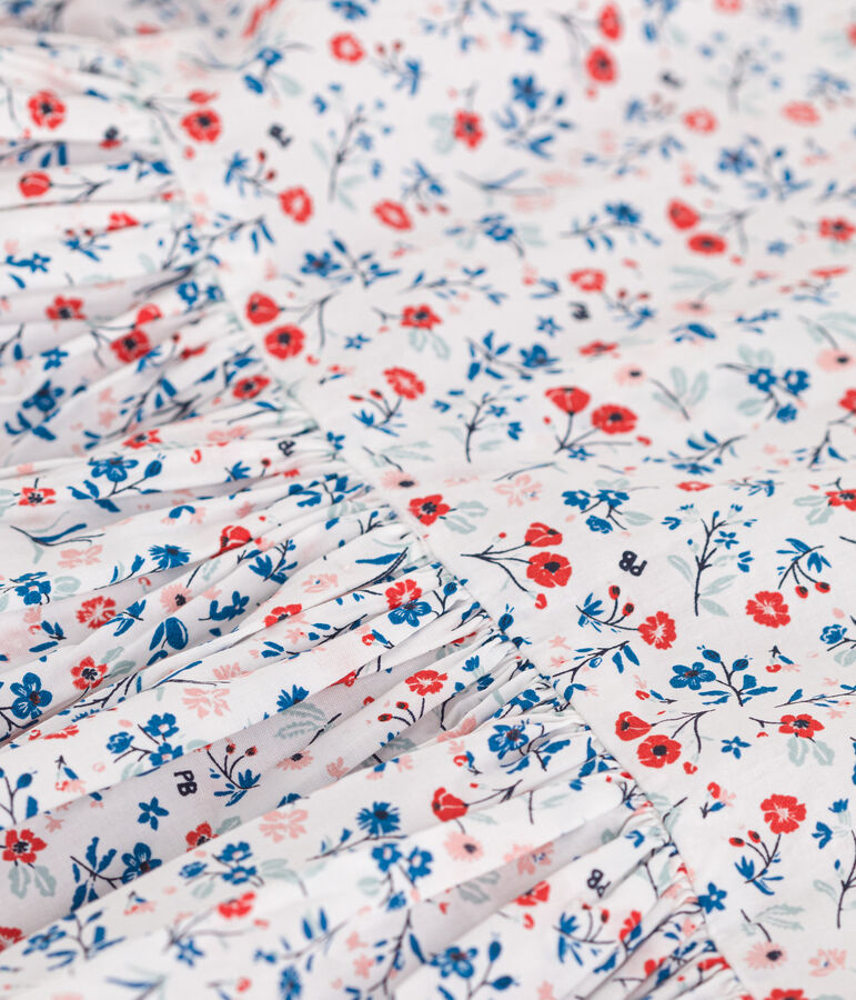 Robe enfant en coton manches courtes fleurie blanc MARSHMALLOW/blanc MULTICO
