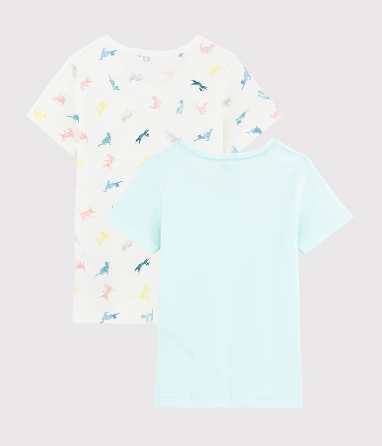 Lot de 2 tee-shirts manches courtes chats color&eacute;s petite fille multicouleur