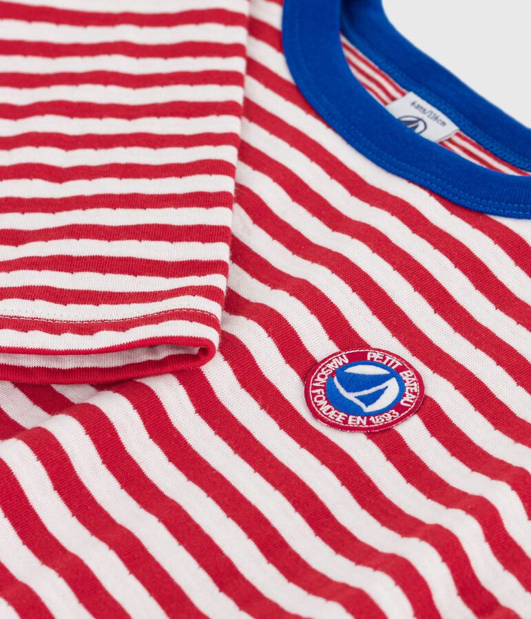 Tee-shirt enfant manches longues en coton ray&eacute; rouge POMPEI/ MILK