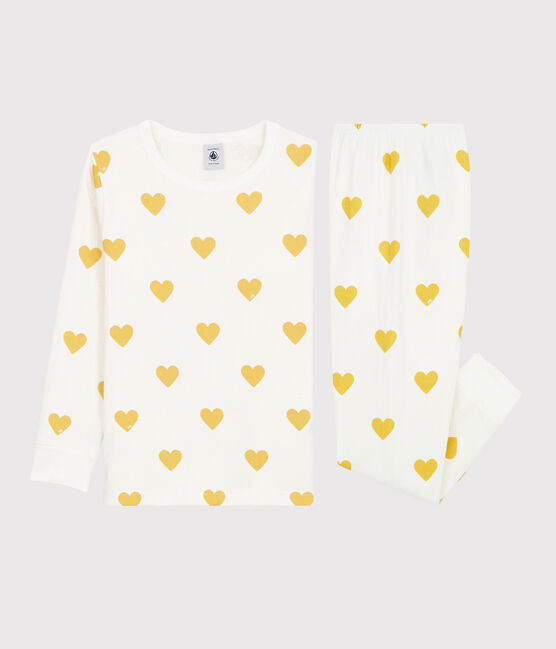 Pyjama imprimé cœurs jaunes en tubique enfant blanc MARSHMALLOW/jaune OCRE