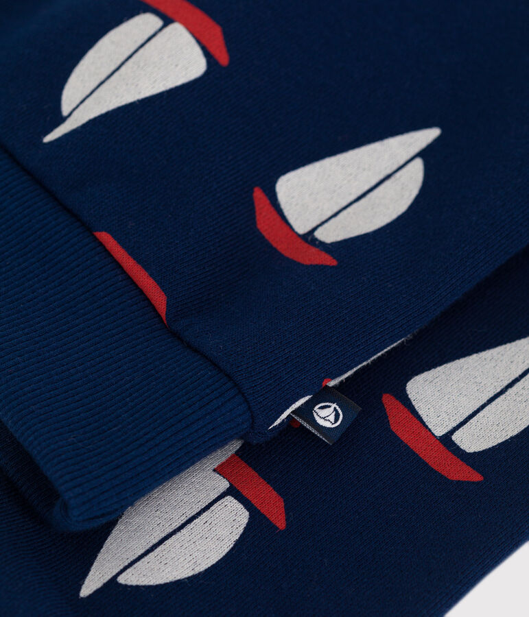 Sweatshirt enfant en coton imprim&eacute; bleu MEDIEVAL/blanc MULTICO