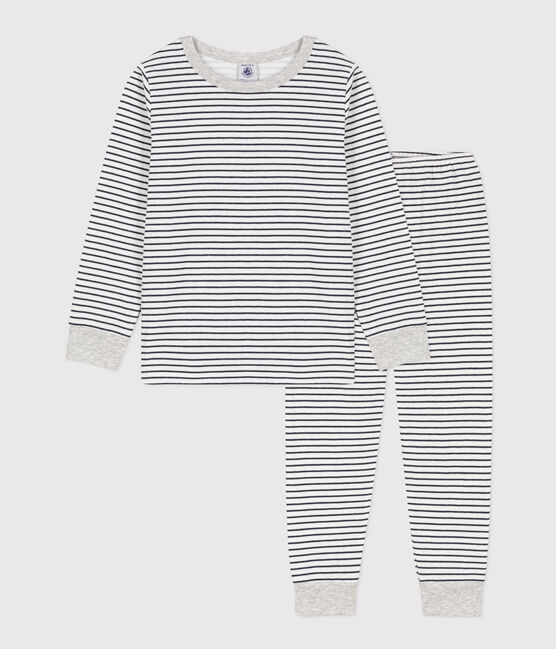 Pyjama rayé en tubique enfant blanc MARSHMALLOW/bleu SMOKING