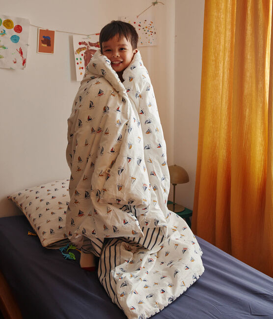 Housse de couette et taie pour enfant imprimés bateaux blanc MARSHMALLOW/bleu MEDIEVAL/ MULTICO