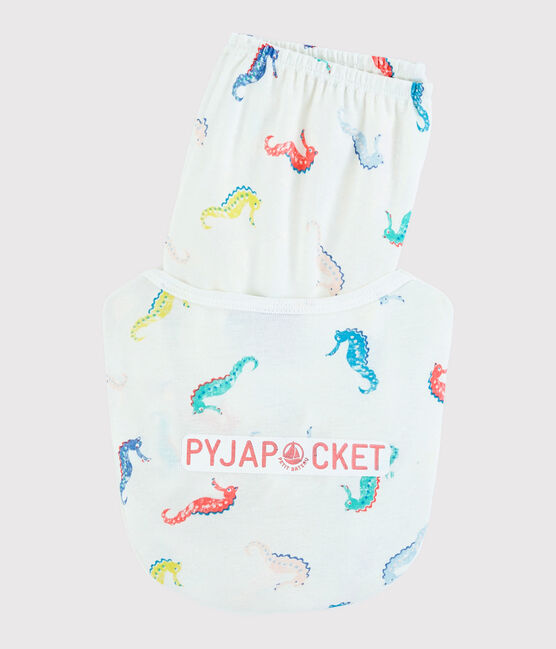 Pyjacourt imprimé hippocampes petite fille en coton blanc MARSHMALLOW/blanc MULTICO