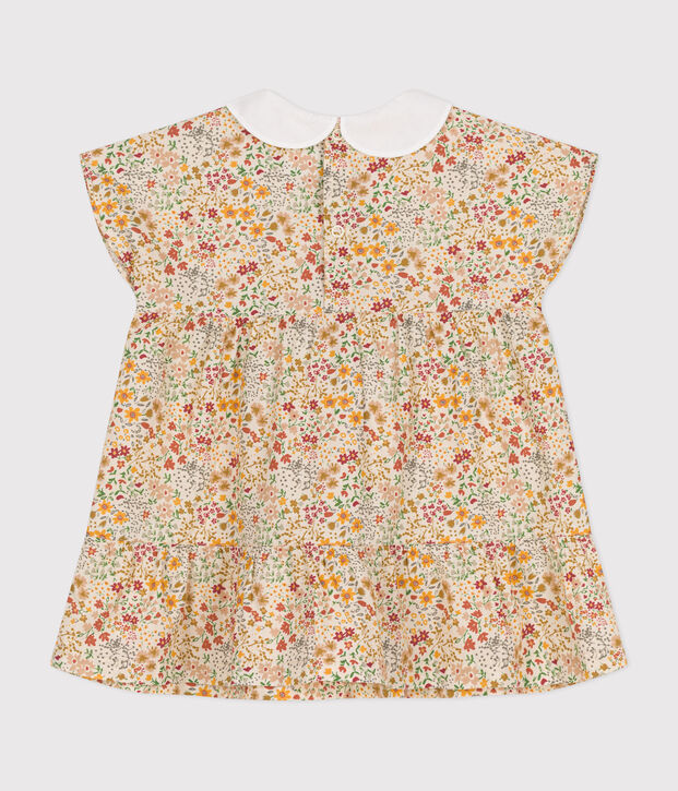 Robe manches courtes en popeline b&eacute;b&eacute; &eacute;cru/multicouleur
