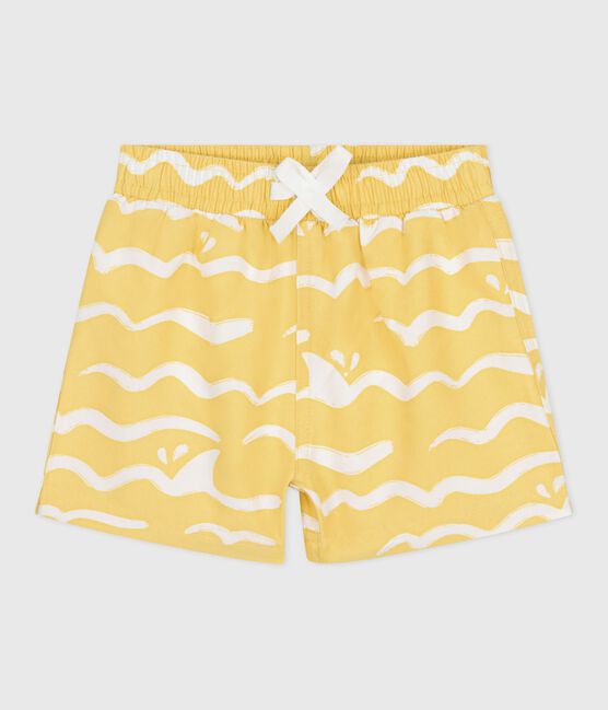 Short de bain bébé, imprimé requin jaune ORGE/blanc MARSHMALLOW