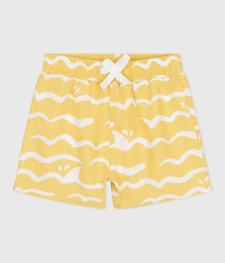 Short de bain b&eacute;b&eacute;, imprim&eacute; requin jaune ORGE/blanc MARSHMALLOW