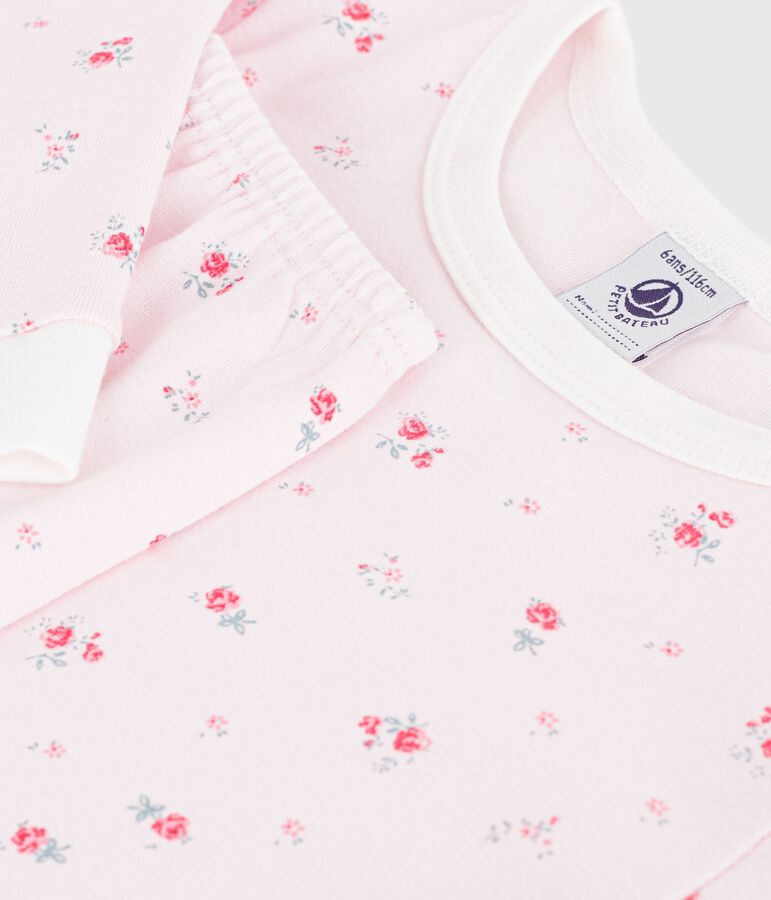 Pyjama tr&egrave;s ajust&eacute; enfant en coton imprim&eacute; fleuri rose/multicouleur