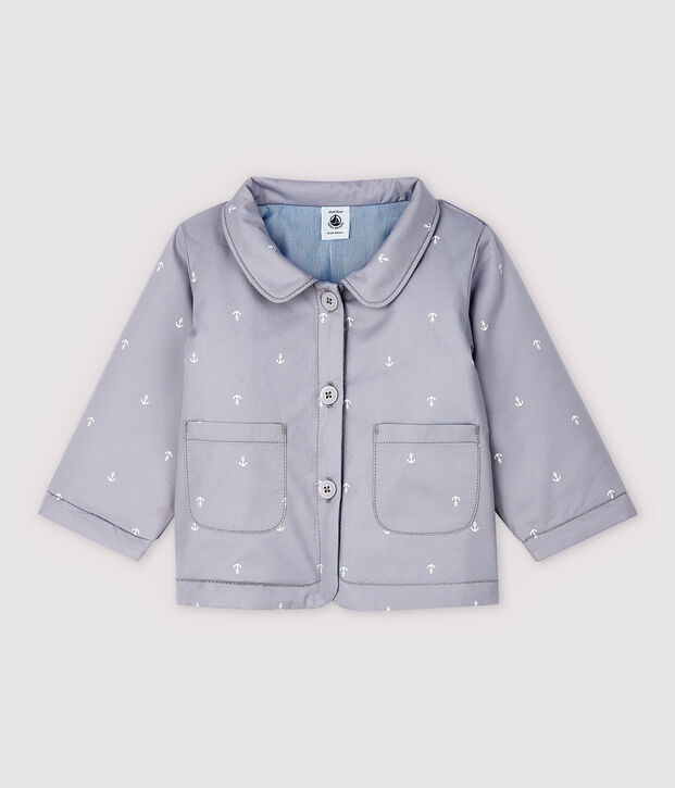 Veste c&eacute;r&eacute;monie en serge craquante b&eacute;b&eacute; gar&ccedil;on gris/blanc