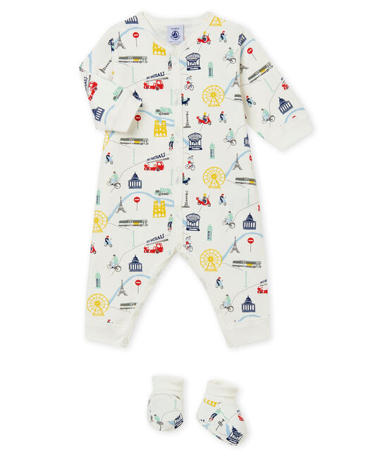 Ensemble pyjama et chaussons bébé garçon blanc MARSHMALLOW/blanc MULTICO