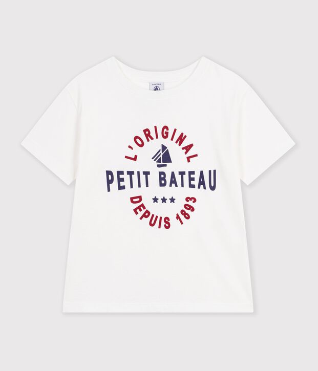 Tee-shirt enfant manches courtes imprim&eacute; blanc