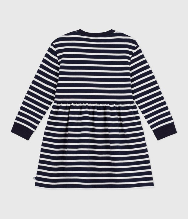 Robe enfant manches longues en coton bleu/blanc