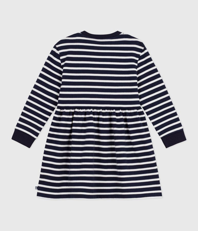 Robe enfant manches longues en coton bleu SMOKING/blanc MARSHMALLOW