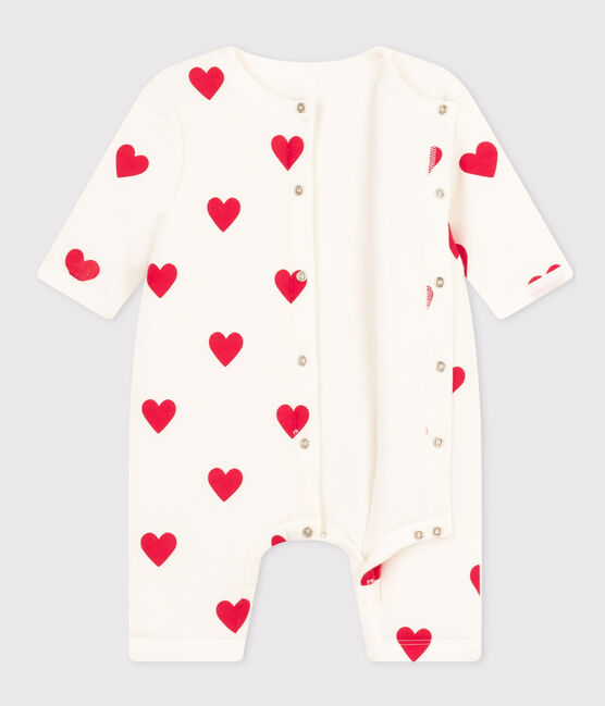 Combinaison longue en coton ouatinée bébé blanc MARSHMALLOW/rouge TERKUIT