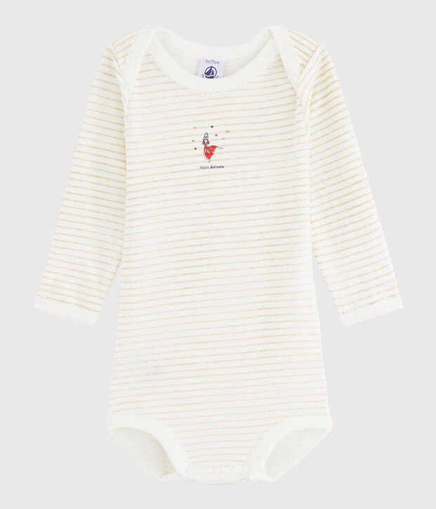 Body manches longues b&eacute;b&eacute; fille blanc/jaune
