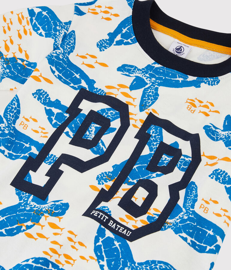 Tee-shirt manches courtes en coton enfant gar&ccedil;on blanc/multicouleur