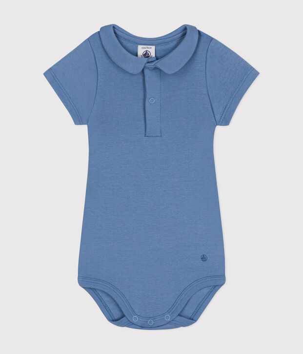 Body manches courtes col claudine en coton b&eacute;b&eacute; bleu