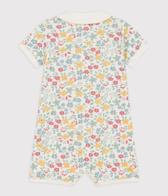 Combinaison courte fleurs en coton bébé blanc MARSHMALLOW/blanc MULTICO