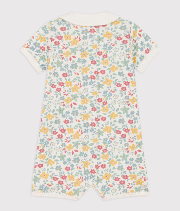 Combinaison courte fleurs en coton b&eacute;b&eacute; blanc/multicouleur