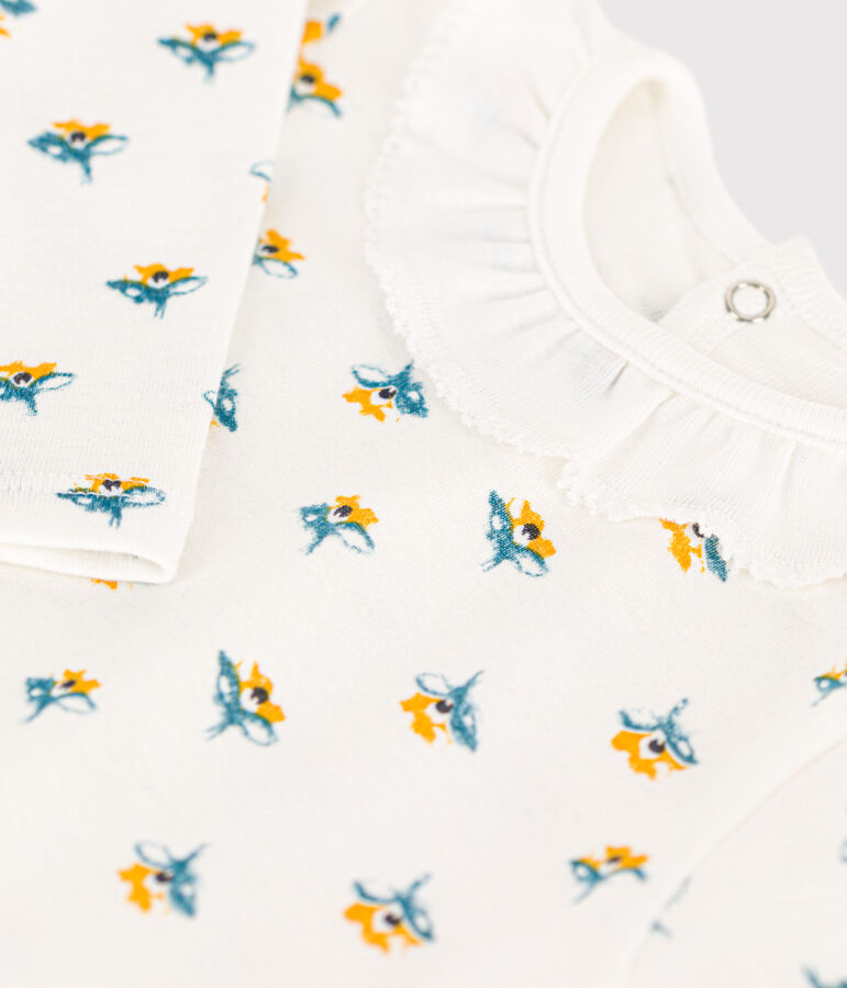 Body manches longues imprim&eacute; &agrave; collerette en coton b&eacute;b&eacute; blanc MARSHMALLOW/blanc MULTICO