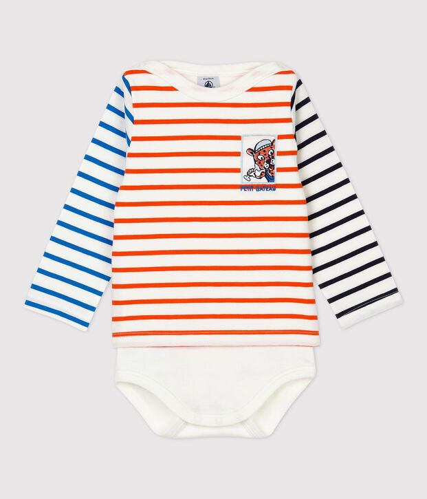 Body marini&egrave;re en coton b&eacute;b&eacute;. blanc/orange