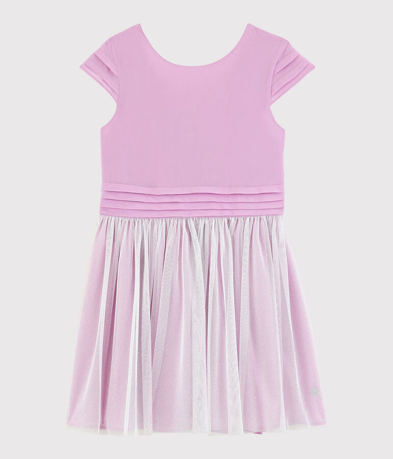 Robe c&eacute;r&eacute;monie en cr&ecirc;pe et tulle enfant fille rose