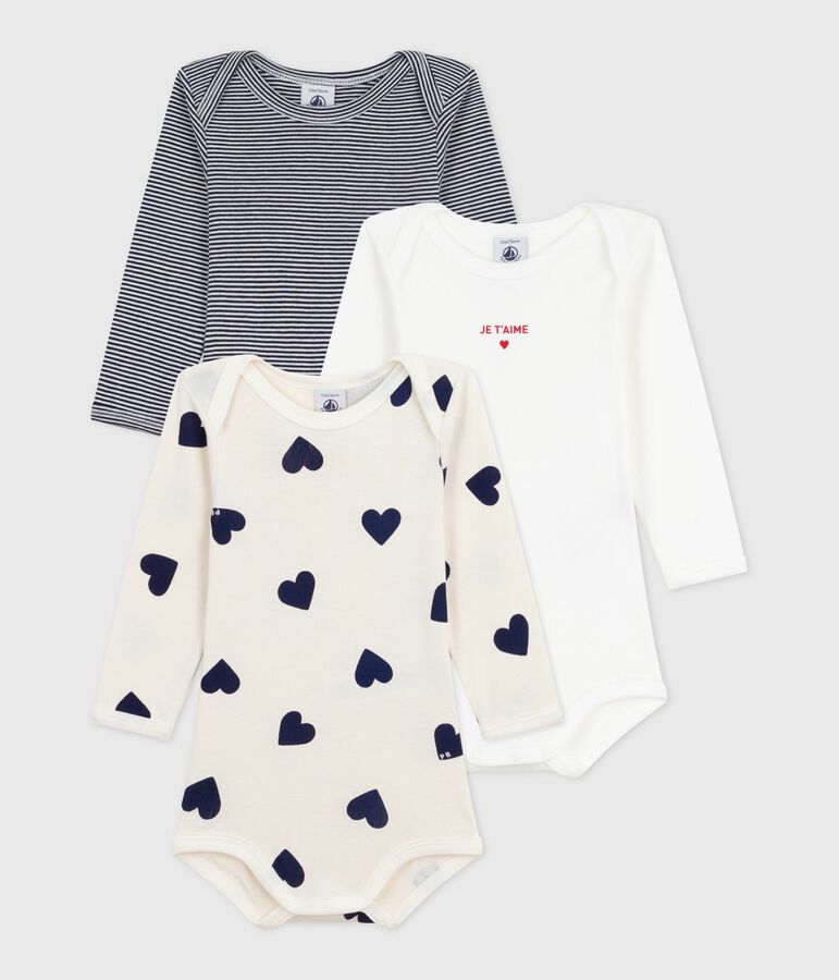Lot de bodies manches longues en coton imprim&eacute; c&oelig;urs b&eacute;b&eacute; variante 1