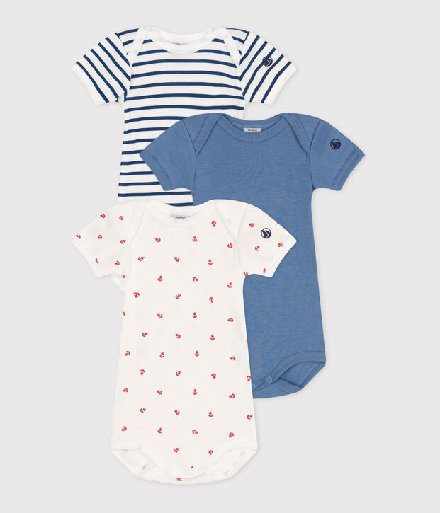Lot de 3 bodies manches courtes en coton b&eacute;b&eacute; multicouleur