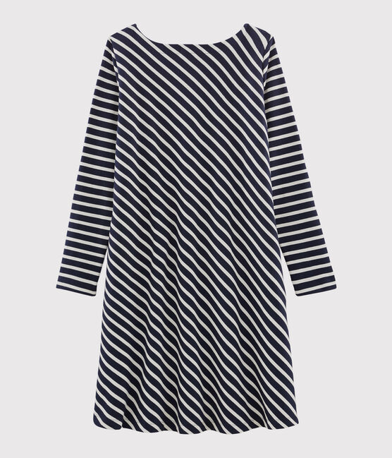 Robe manches longues femme bleu SMOKING/beige COQUILLE