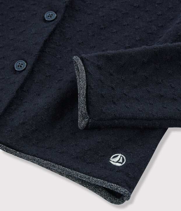 Cardigan en laine et coton enfant fille bleu marine